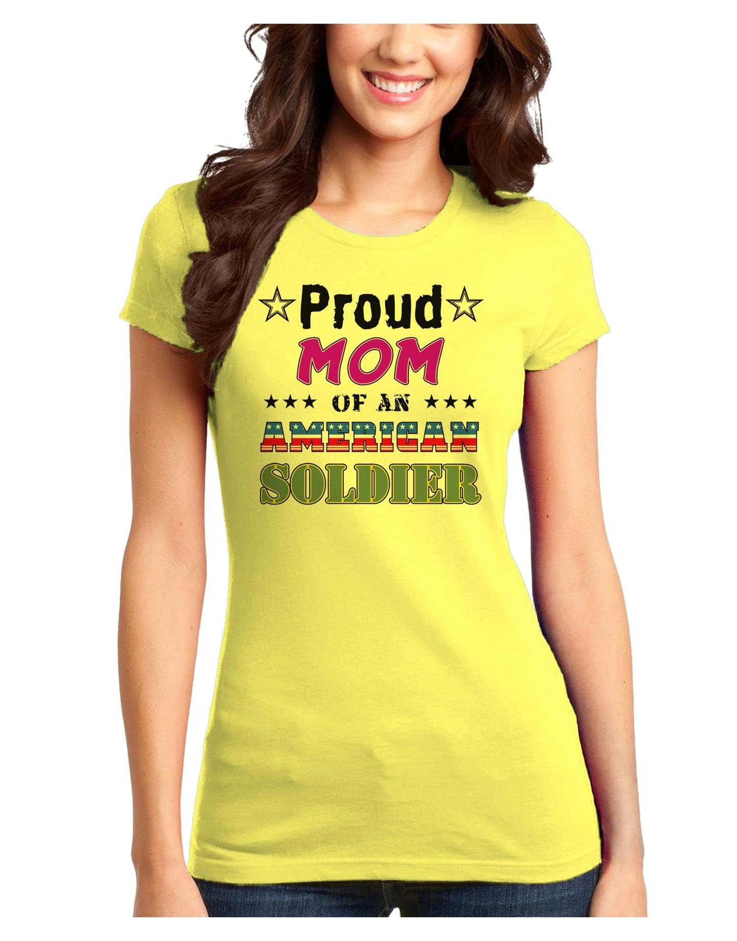 Proud Mom of an American Soldier Juniors T-Shirt-Womens Juniors T-Shirt-TooLoud-Yellow-Juniors Fitted XS-Davson Sales