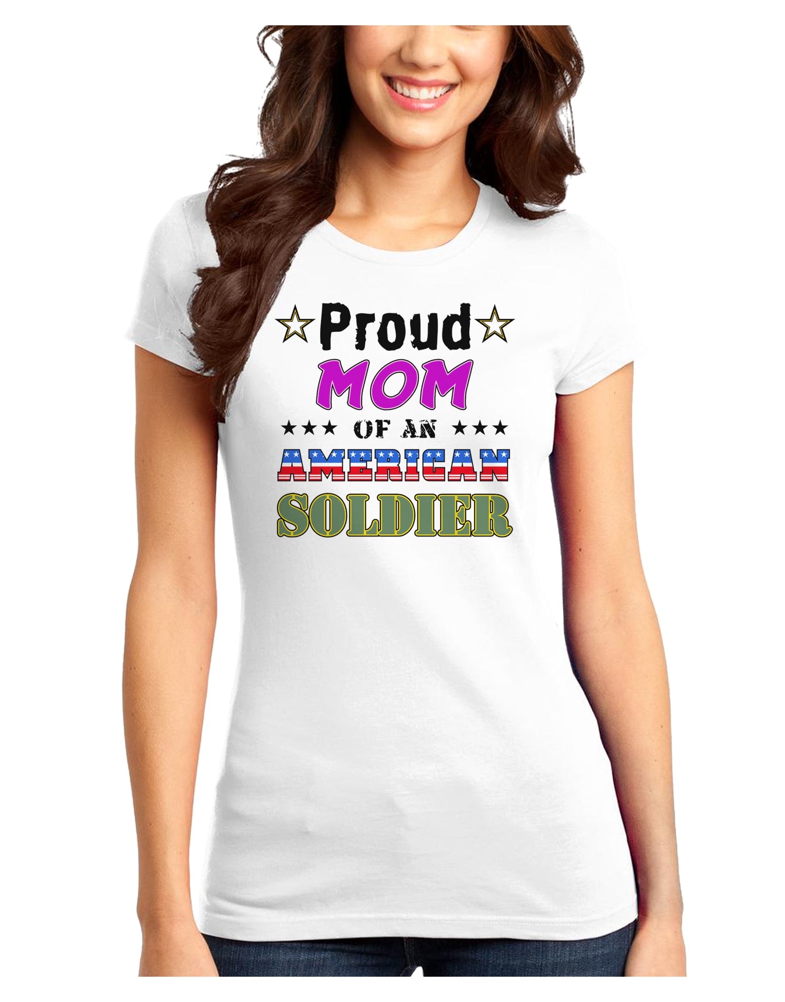 Proud Mom of an American Soldier Juniors T-Shirt-Womens Juniors T-Shirt-TooLoud-White-Juniors Fitted XS-Davson Sales