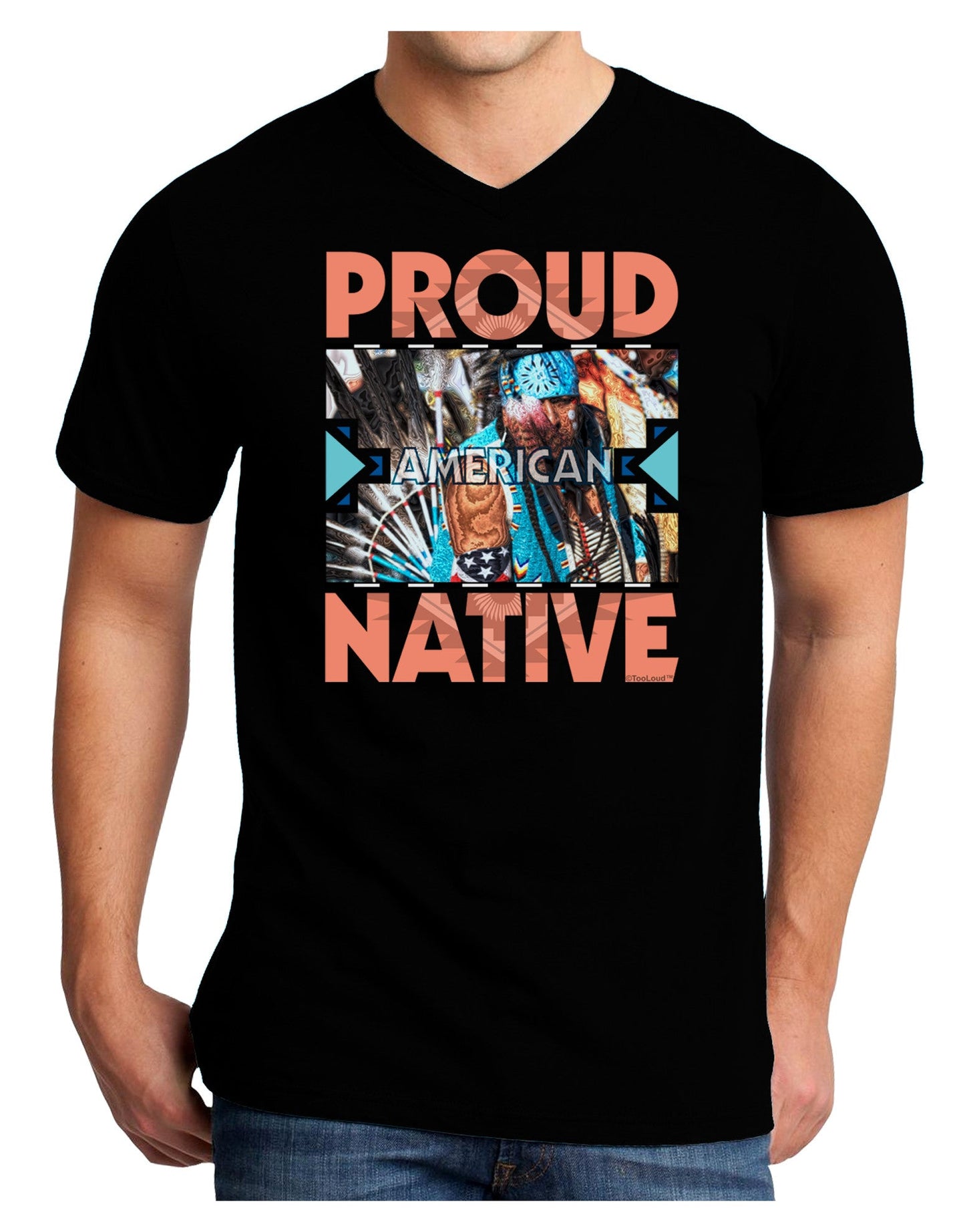 Proud Native American Adult Dark V-Neck T-Shirt-TooLoud-Black-Small-Davson Sales