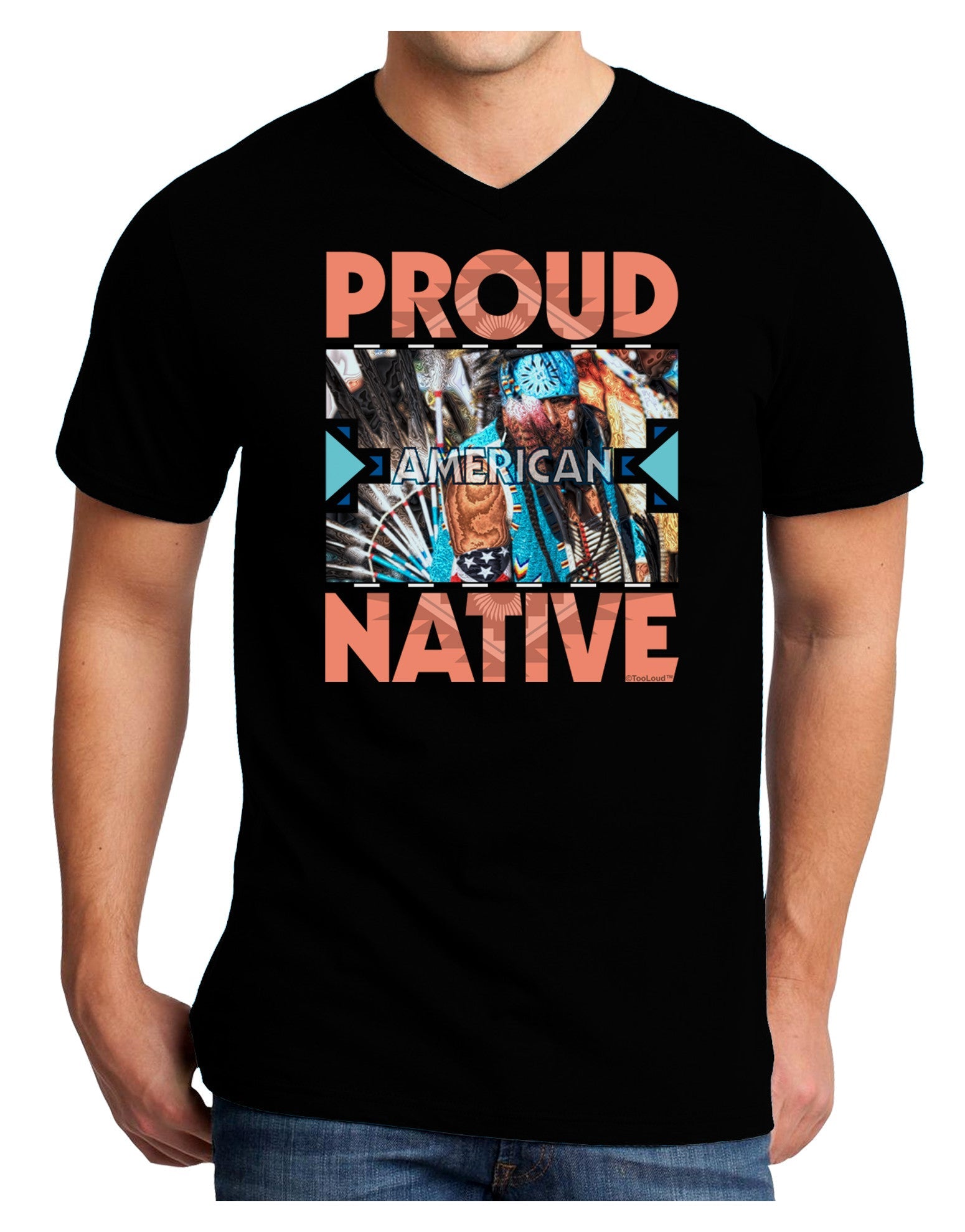 Proud Native American Adult Dark V-Neck T-Shirt-TooLoud-Black-Small-Davson Sales