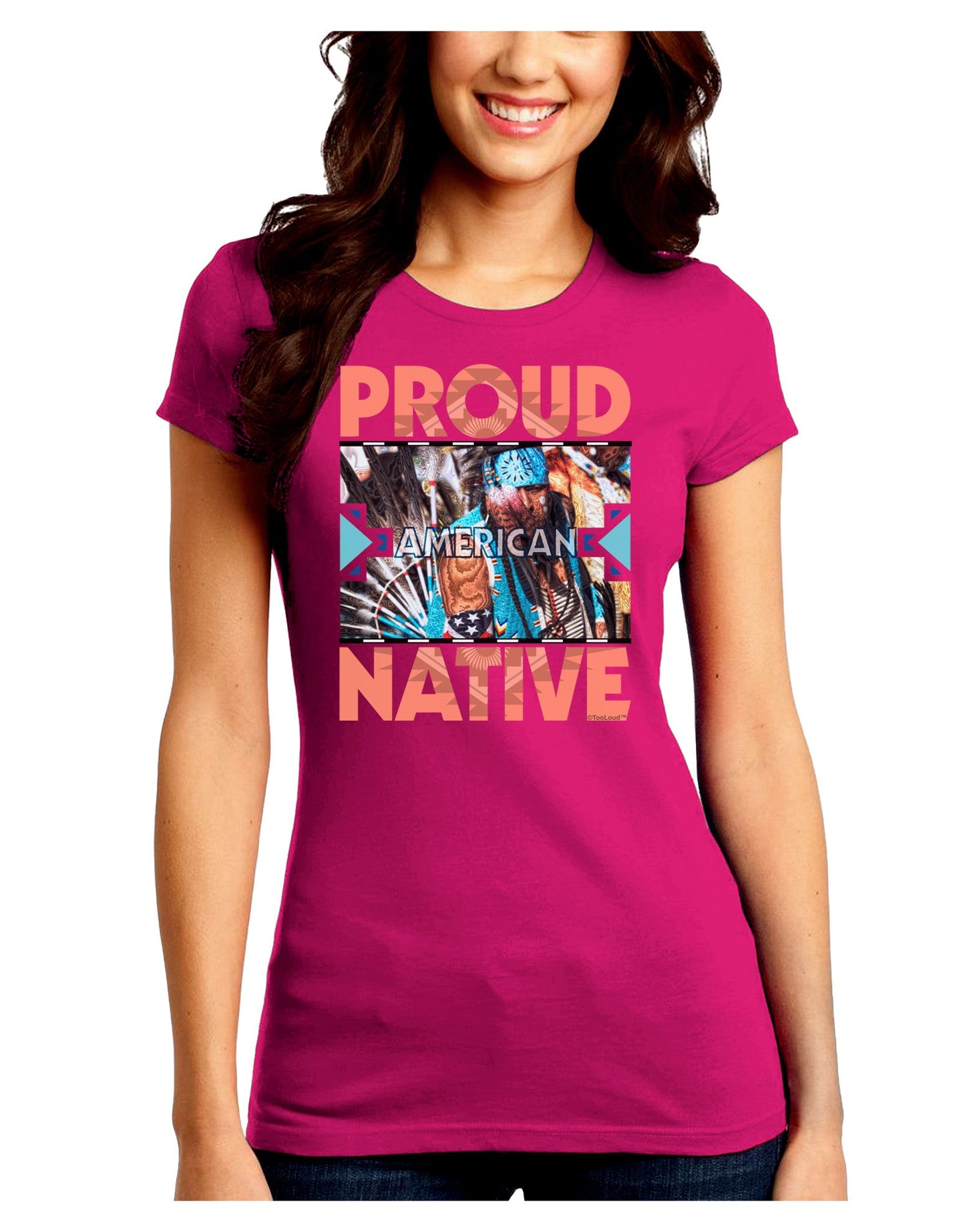 Proud Native American Juniors Petite Crew Dark T-Shirt-T-Shirts Juniors Tops-TooLoud-Hot-Pink-Juniors Fitted Small-Davson Sales