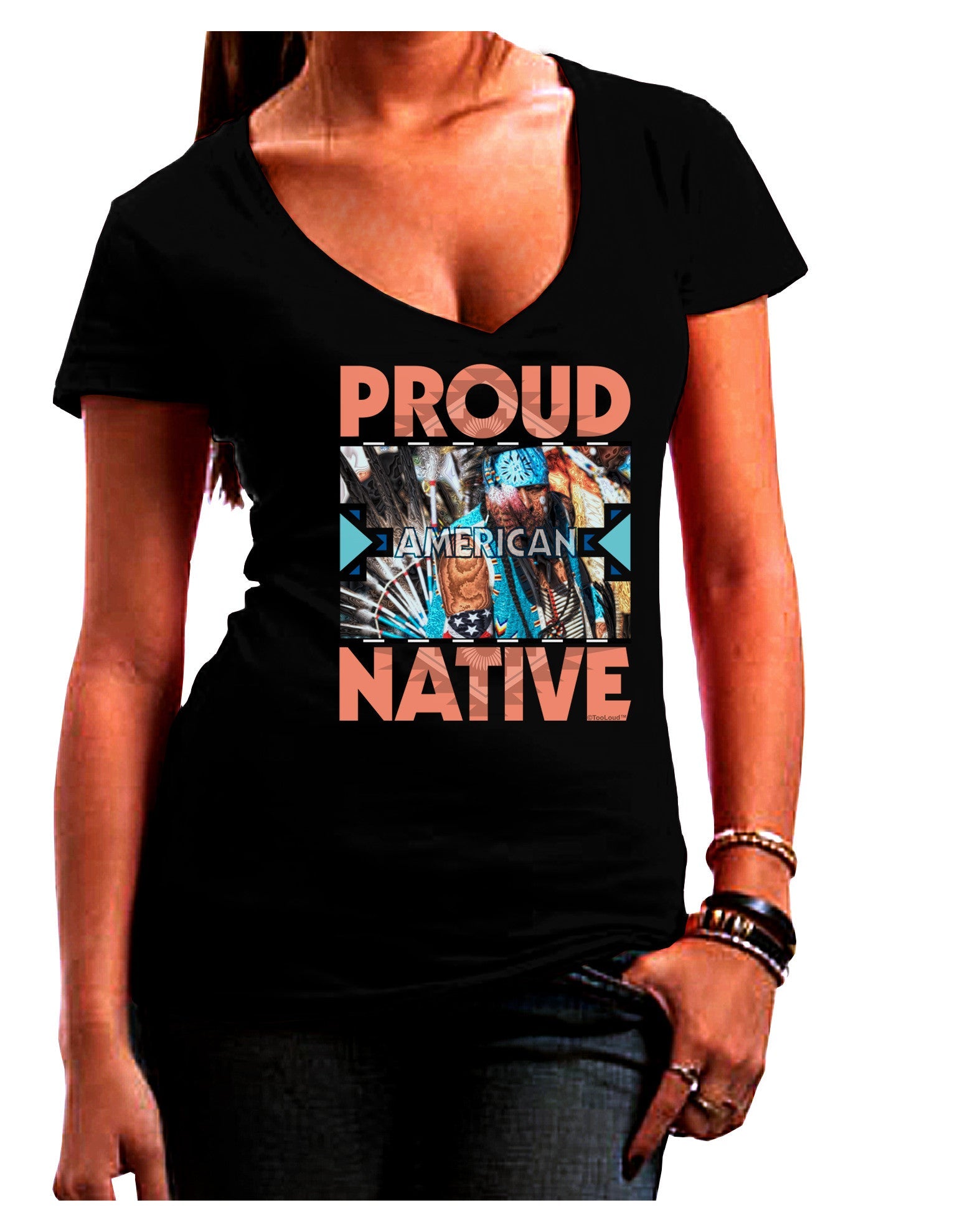 Proud Native American Womens V-Neck Dark T-Shirt-Womens V-Neck T-Shirts-TooLoud-Black-Juniors Fitted Small-Davson Sales