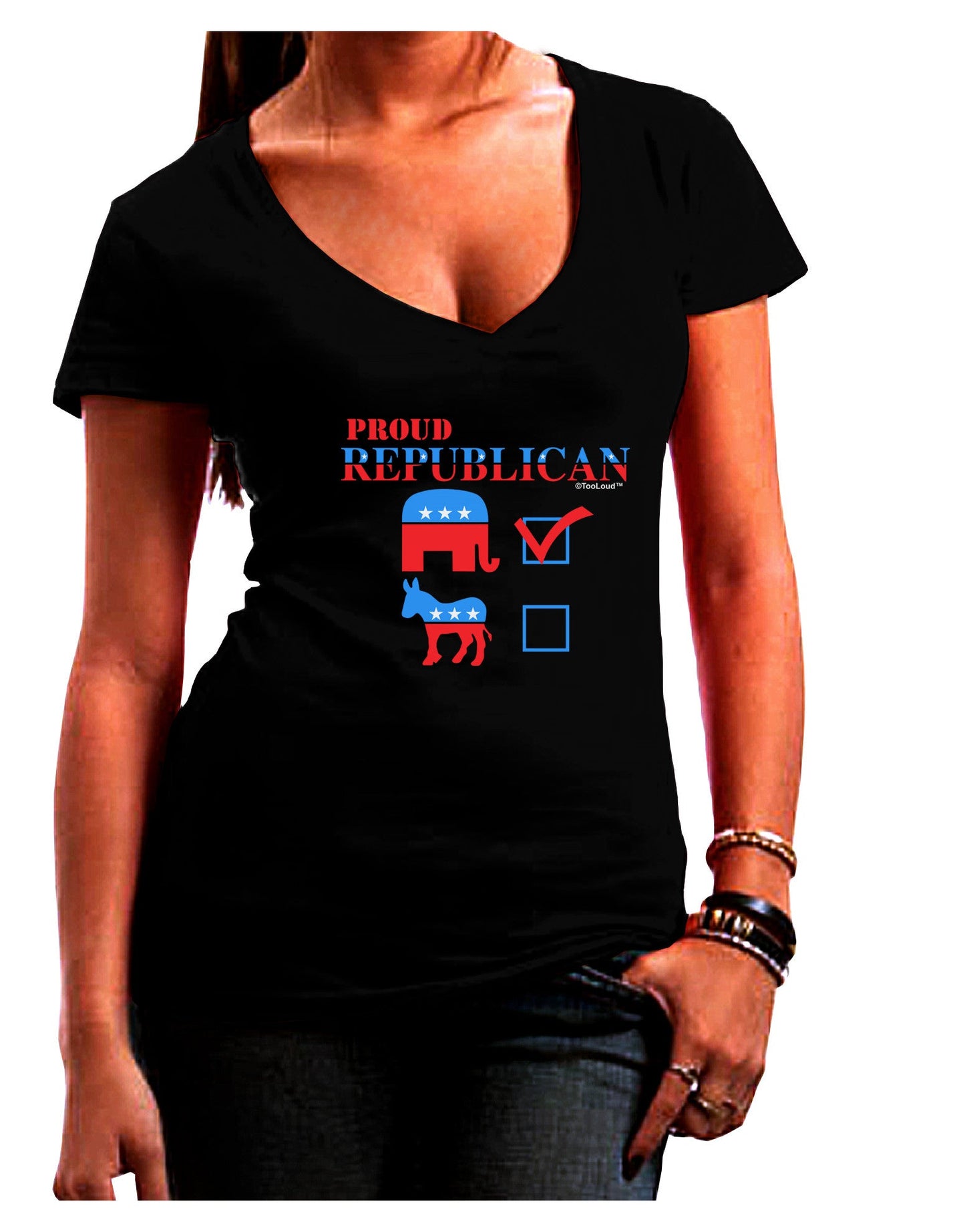 Proud Republican Checkmark Womens V-Neck Dark T-Shirt-Womens V-Neck T-Shirts-TooLoud-Black-Juniors Fitted Small-Davson Sales