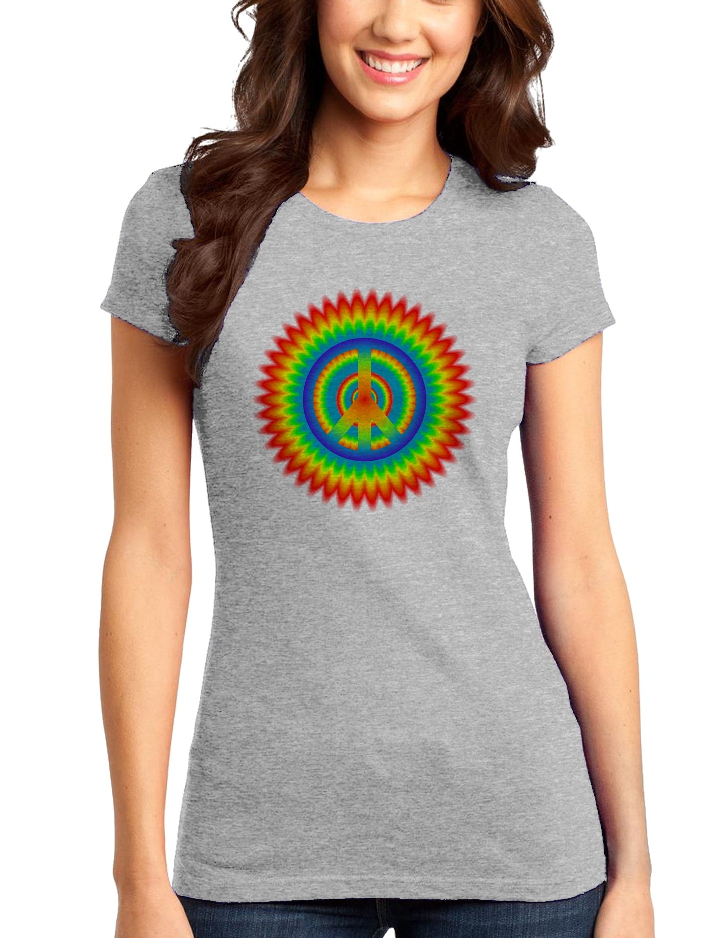 Psychedelic Peace Juniors T-Shirt-Womens Juniors T-Shirt-TooLoud-Ash-Gray-Juniors Fitted XS-Davson Sales