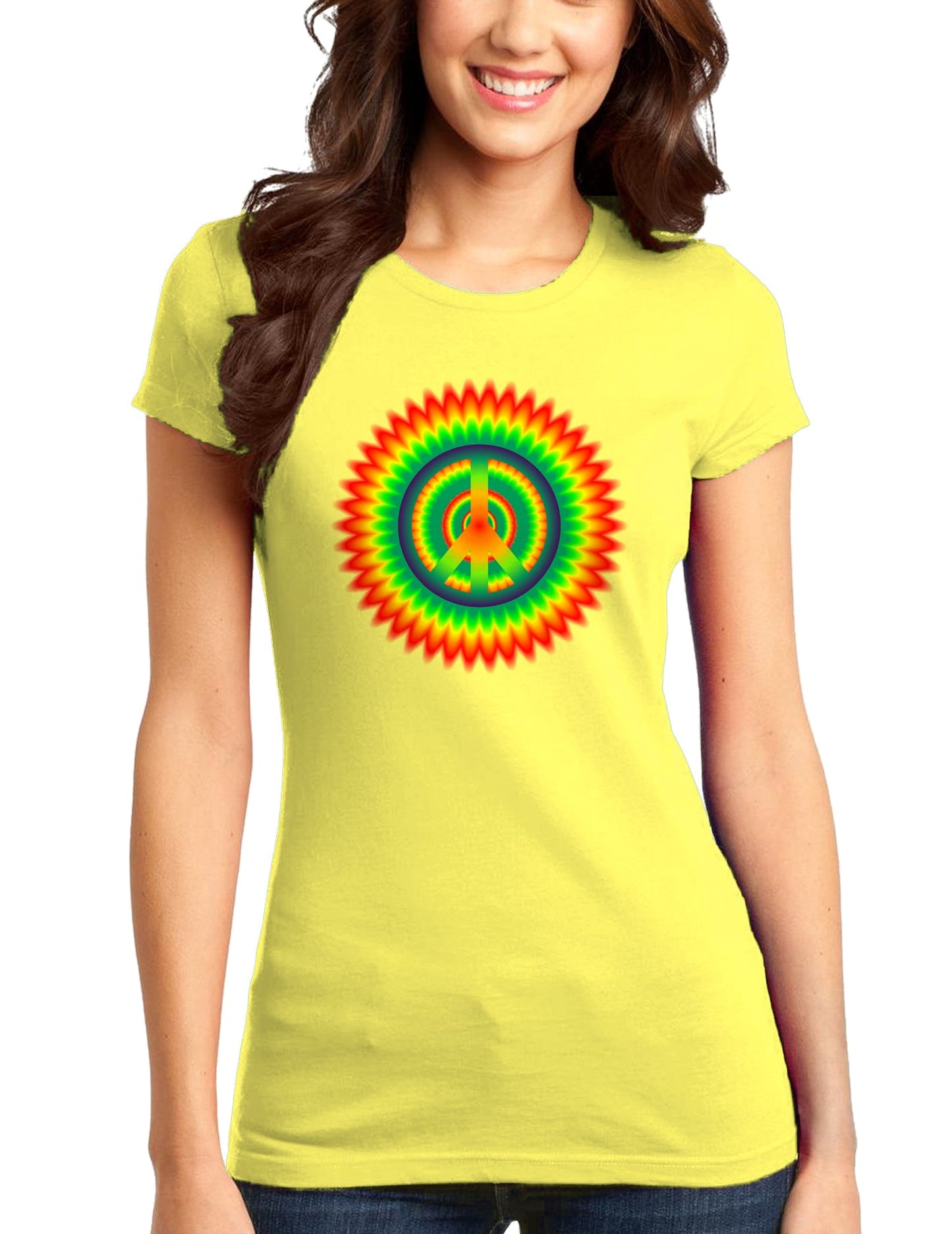 Psychedelic Peace Juniors T-Shirt-Womens Juniors T-Shirt-TooLoud-Yellow-Juniors Fitted XS-Davson Sales