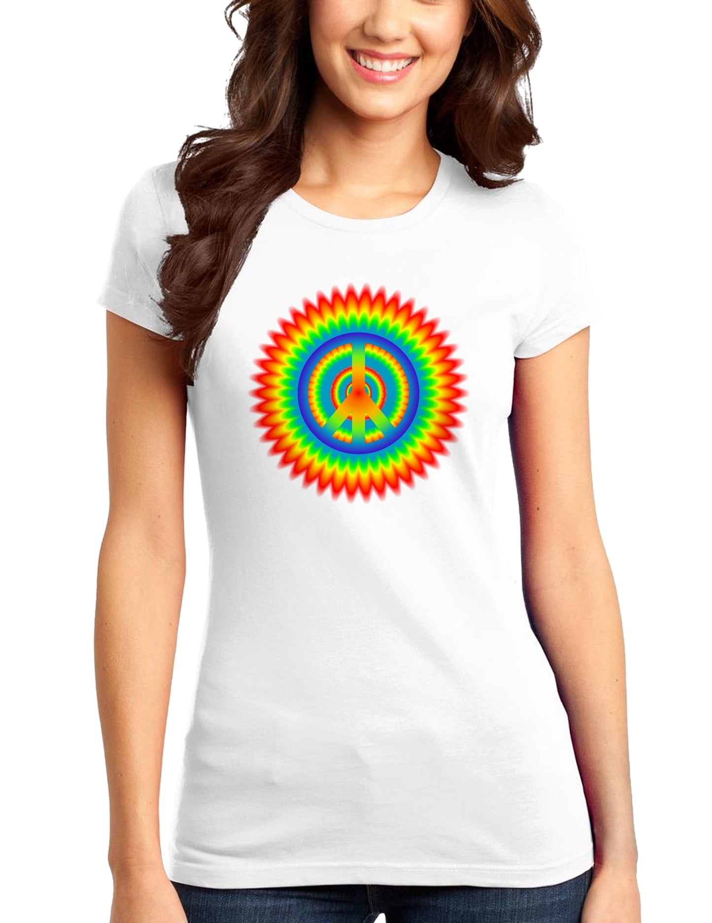 Psychedelic Peace Juniors T-Shirt-Womens Juniors T-Shirt-TooLoud-White-Juniors Fitted XS-Davson Sales