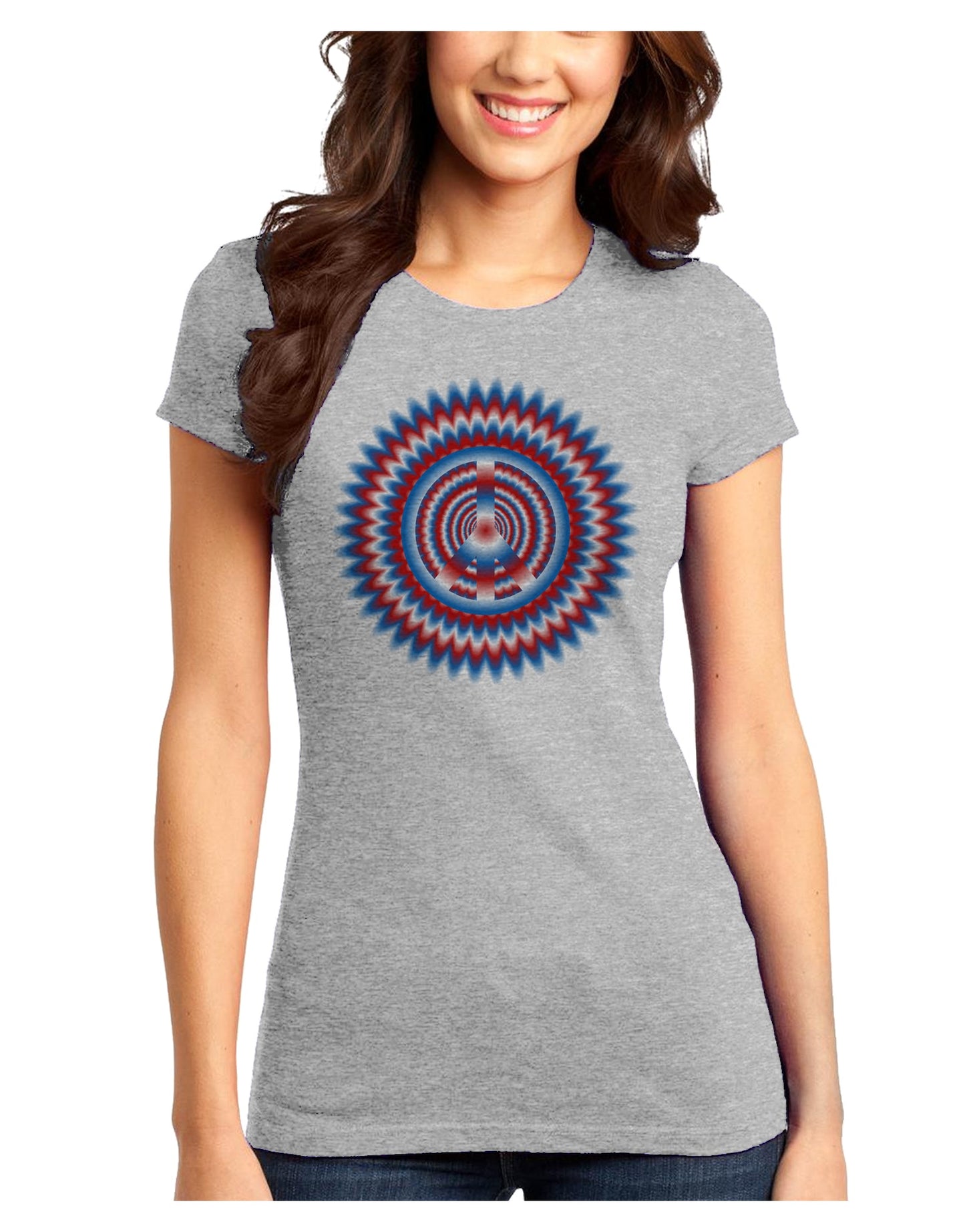 Psychedelic Peace Patriotic Juniors T-Shirt-Womens Juniors T-Shirt-TooLoud-Ash-Gray-Juniors Fitted XS-Davson Sales