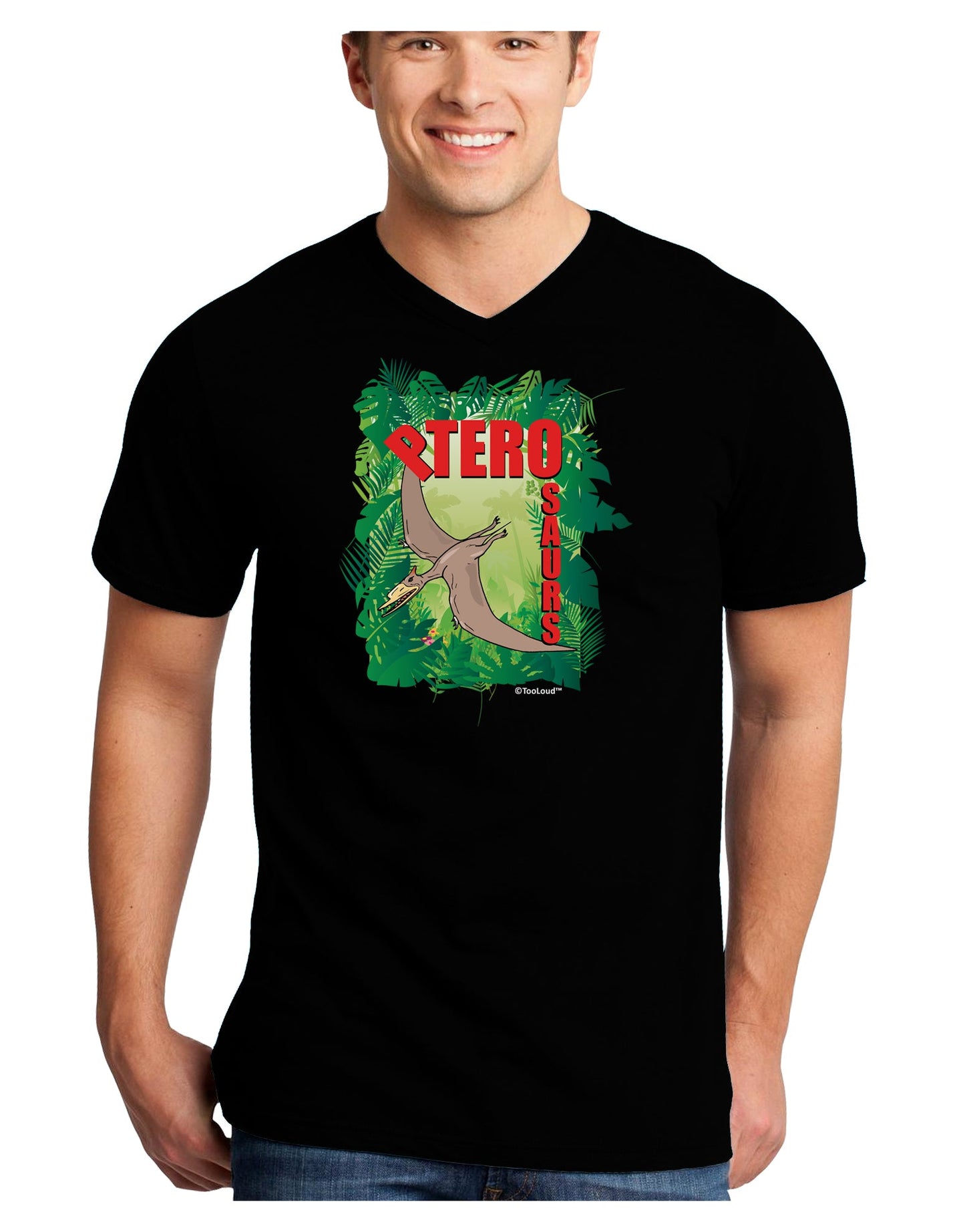 Pterosaurs - With Name Adult Dark V-Neck T-Shirt by TooLoud-Mens V-Neck T-Shirt-TooLoud-Black-Small-Davson Sales