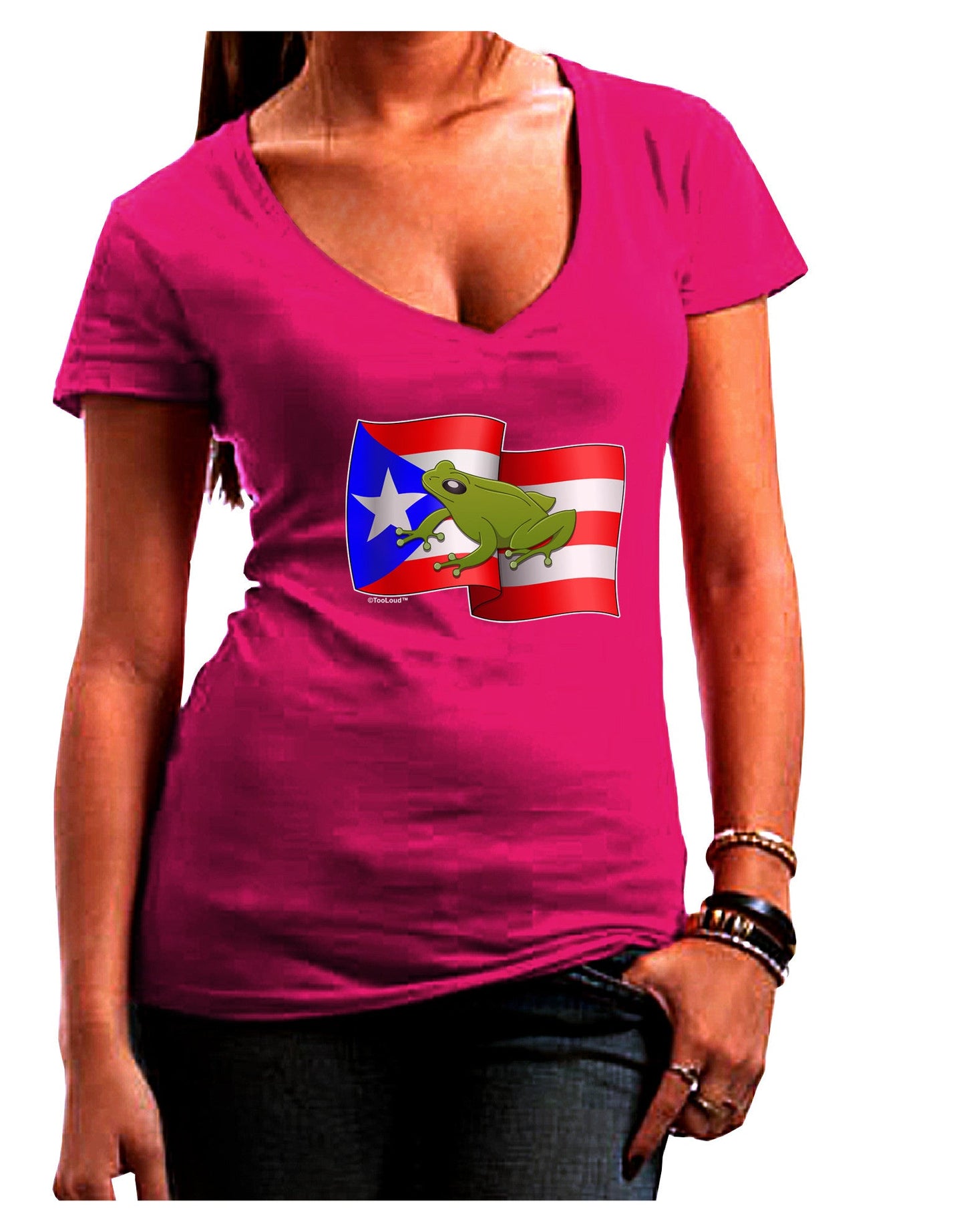 Puerto Rico Coqui Womens V-Neck Dark T-Shirt-Womens V-Neck T-Shirts-TooLoud-Hot-Pink-Juniors Fitted Small-Davson Sales