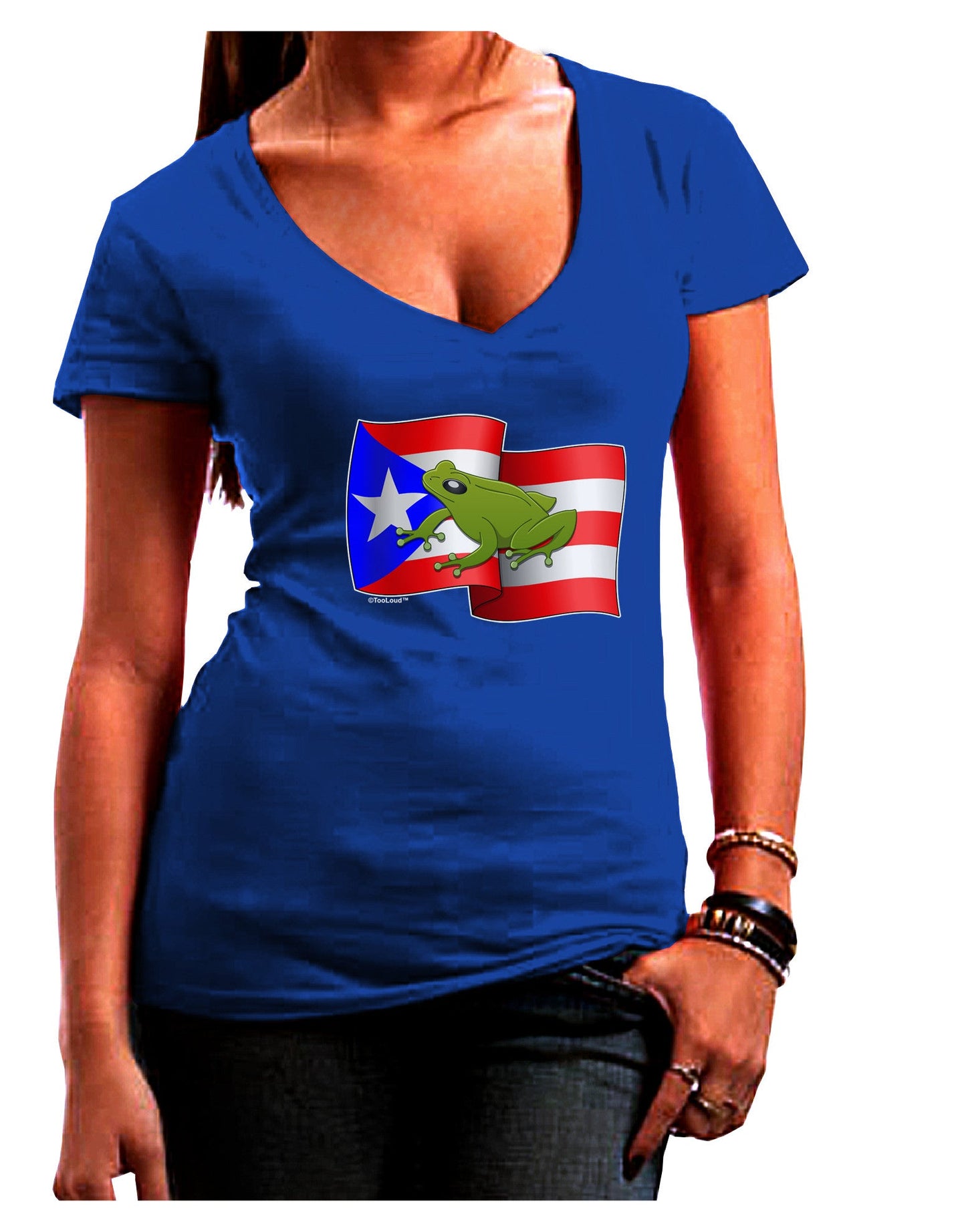 Puerto Rico Coqui Womens V-Neck Dark T-Shirt-Womens V-Neck T-Shirts-TooLoud-Royal-Blue-Juniors Fitted Small-Davson Sales