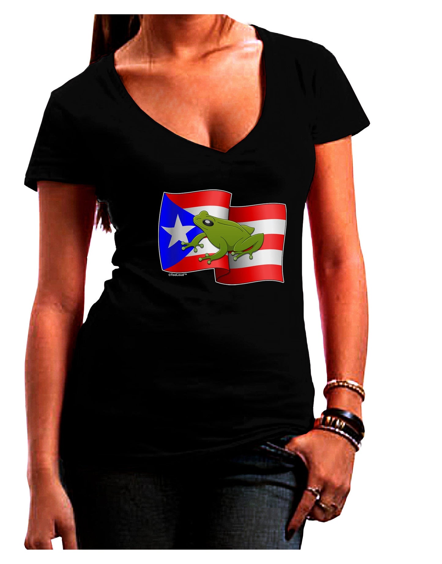 Puerto Rico Coqui Womens V-Neck Dark T-Shirt-Womens V-Neck T-Shirts-TooLoud-Black-Juniors Fitted Small-Davson Sales