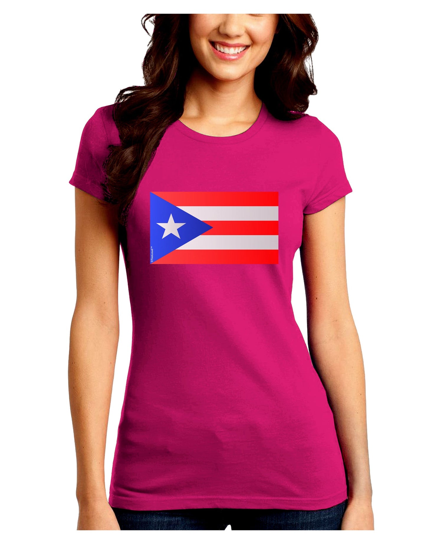 Puerto Rico Flag Juniors Petite Crew Dark T-Shirt-T-Shirts Juniors Tops-TooLoud-Hot-Pink-Juniors Fitted Small-Davson Sales