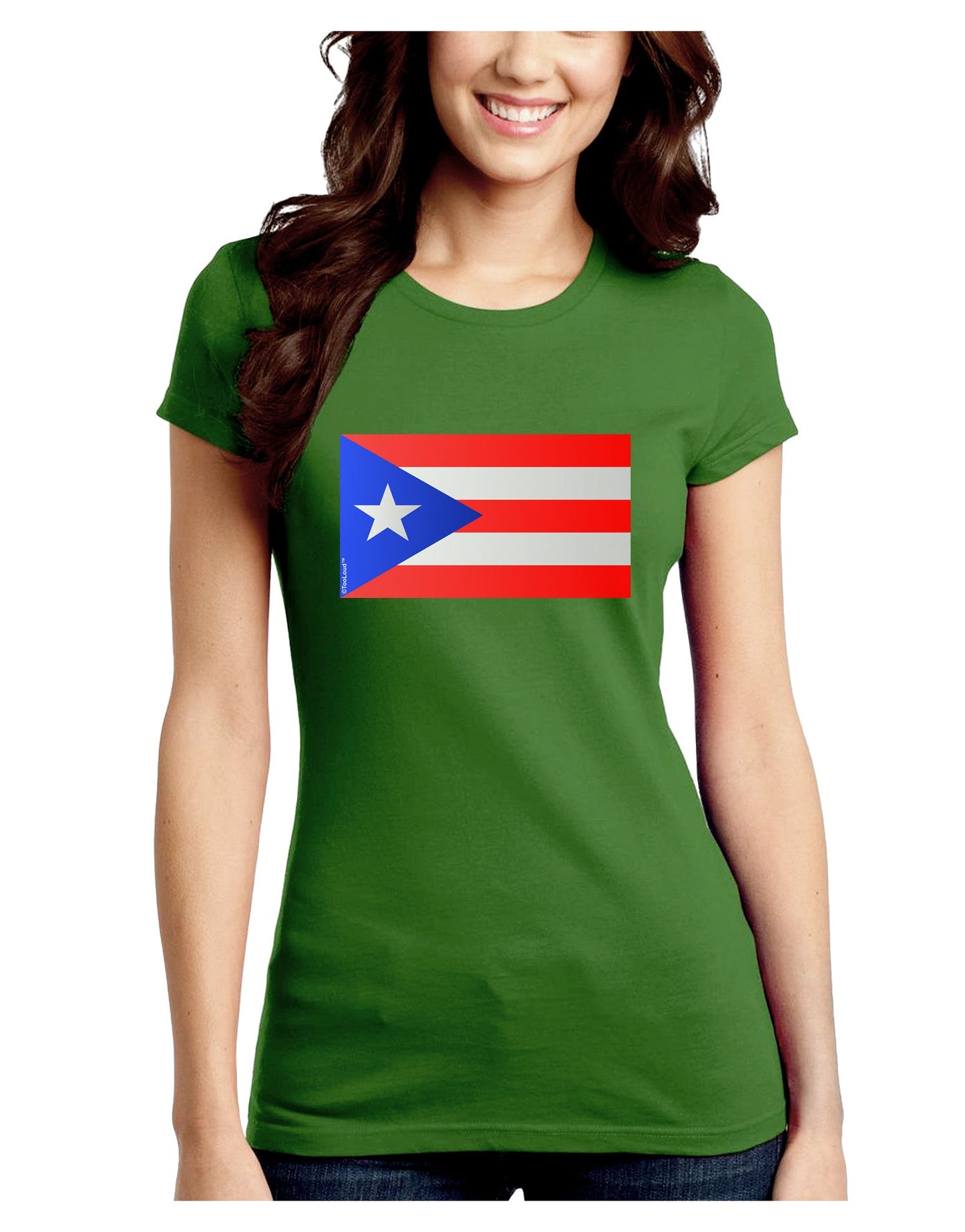 Puerto Rico Flag Juniors Petite Crew Dark T-Shirt-T-Shirts Juniors Tops-TooLoud-Kiwi-Green-Juniors Fitted Small-Davson Sales