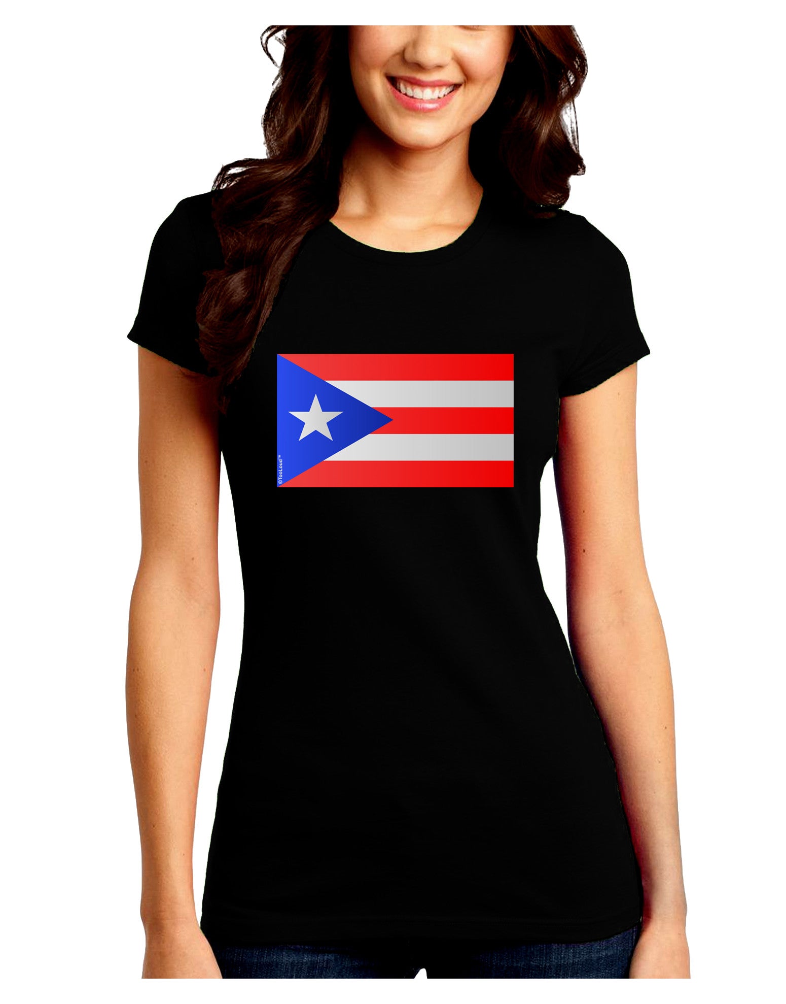 Puerto Rico Flag Juniors Petite Crew Dark T-Shirt-T-Shirts Juniors Tops-TooLoud-Black-Juniors Fitted Small-Davson Sales