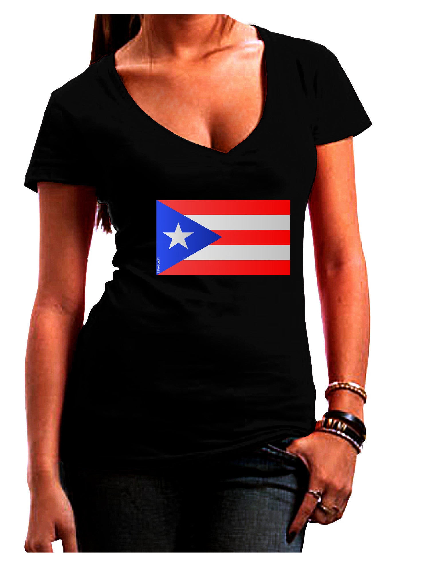 Puerto Rico Flag Womens V-Neck Dark T-Shirt-Womens V-Neck T-Shirts-TooLoud-Black-Juniors Fitted Small-Davson Sales