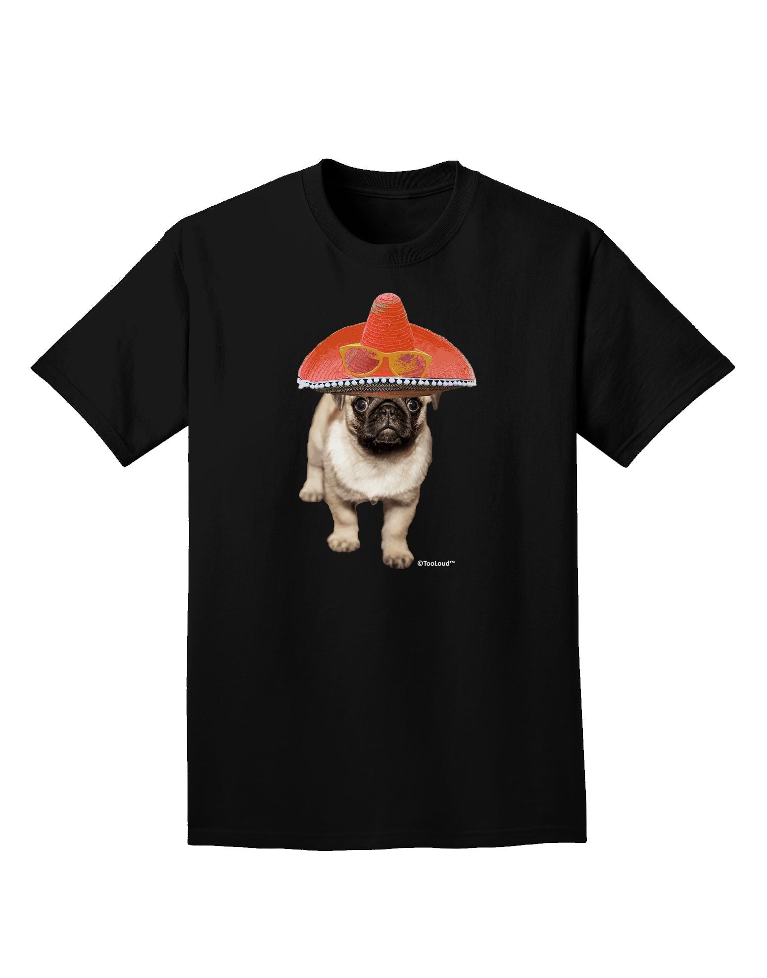 Pug Dog with Pink Sombrero Adult Dark T-Shirt by TooLoud-Mens T-Shirt-TooLoud-Black-Small-Davson Sales