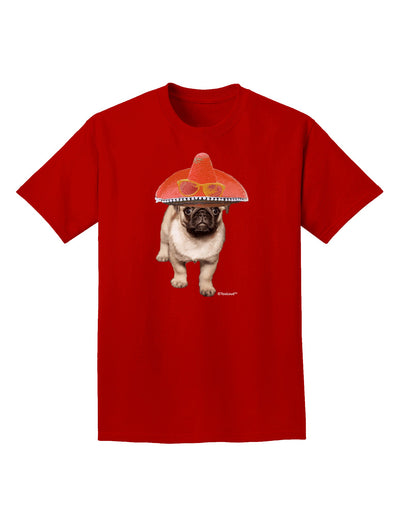 Pug Dog with Pink Sombrero Adult Dark T-Shirt by TooLoud-Mens T-Shirt-TooLoud-Red-Small-Davson Sales