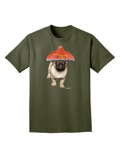 Pug Dog with Pink Sombrero Adult Dark T-Shirt by TooLoud-Mens T-Shirt-TooLoud-Military-Green-Small-Davson Sales