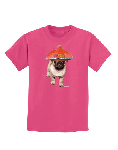 Pug Dog with Pink Sombrero Childrens Dark T-Shirt by TooLoud-Childrens T-Shirt-TooLoud-Sangria-X-Small-Davson Sales