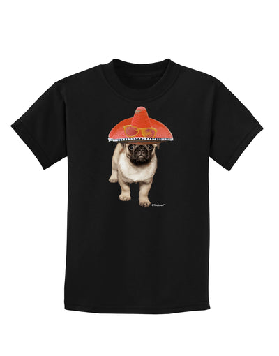 Pug Dog with Pink Sombrero Childrens Dark T-Shirt by TooLoud-Childrens T-Shirt-TooLoud-Black-X-Small-Davson Sales