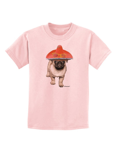 Pug Dog with Pink Sombrero Childrens T-Shirt by TooLoud-Childrens T-Shirt-TooLoud-PalePink-X-Small-Davson Sales