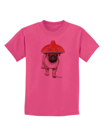 Pug Dog with Pink Sombrero Childrens T-Shirt by TooLoud-Childrens T-Shirt-TooLoud-Sangria-X-Small-Davson Sales