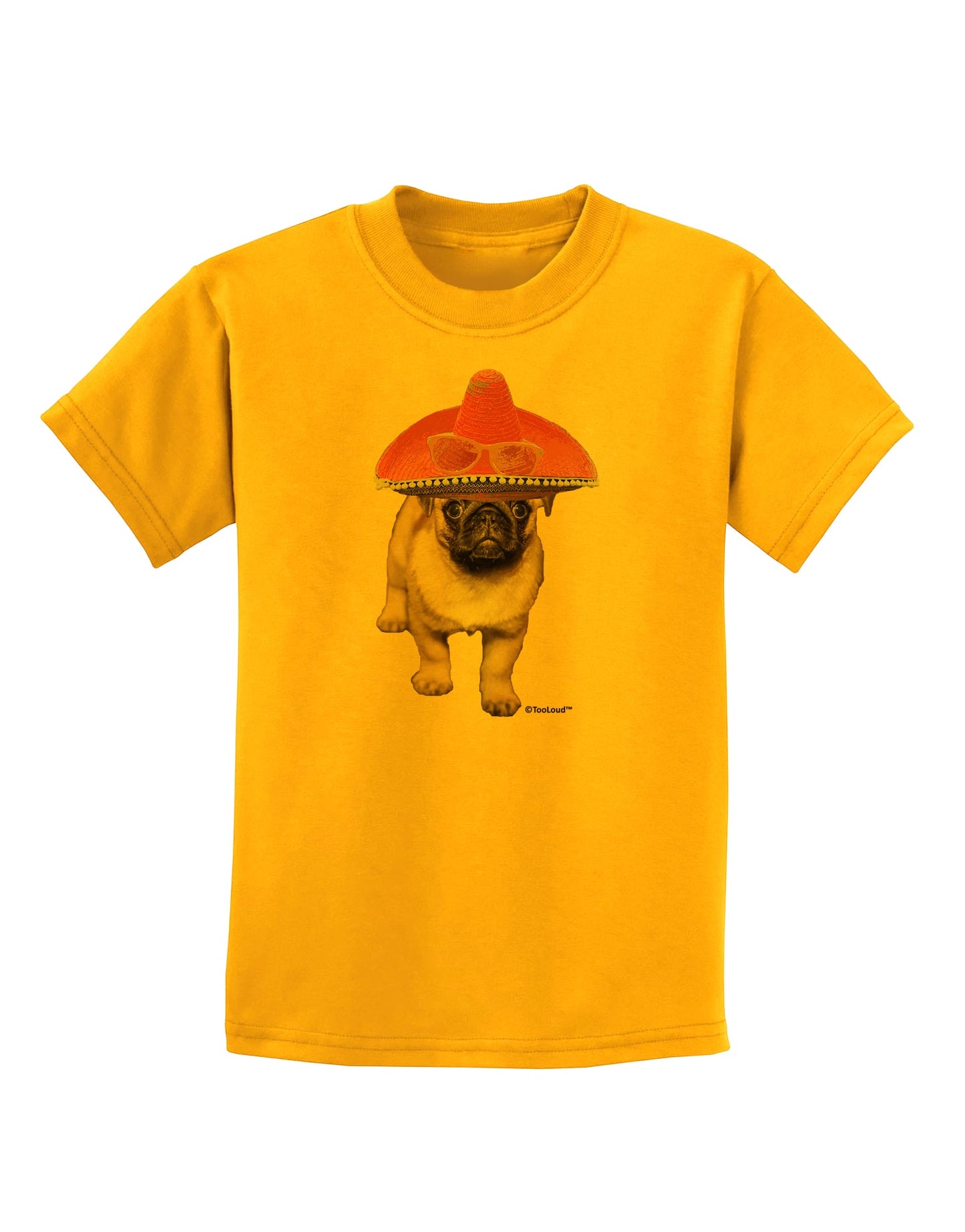 Pug Dog with Pink Sombrero Childrens T-Shirt by TooLoud-Childrens T-Shirt-TooLoud-Gold-X-Small-Davson Sales