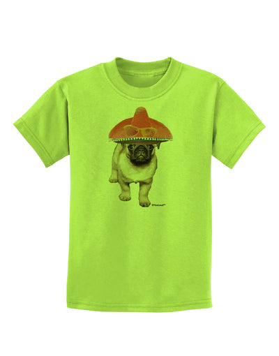 Pug Dog with Pink Sombrero Childrens T-Shirt by TooLoud-Childrens T-Shirt-TooLoud-Lime-Green-X-Small-Davson Sales