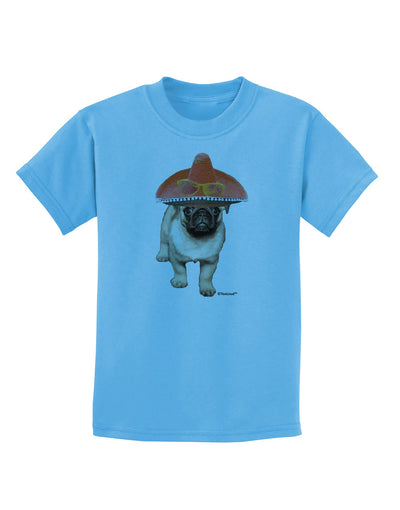 Pug Dog with Pink Sombrero Childrens T-Shirt by TooLoud-Childrens T-Shirt-TooLoud-Aquatic-Blue-X-Small-Davson Sales