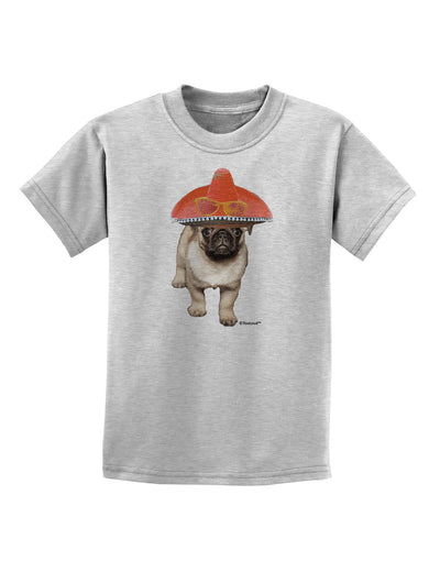 Pug Dog with Pink Sombrero Childrens T-Shirt by TooLoud-Childrens T-Shirt-TooLoud-AshGray-X-Small-Davson Sales