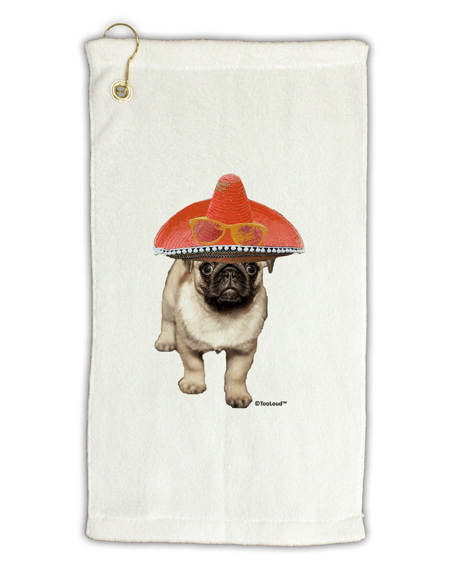 Pug Dog with Pink Sombrero Micro Terry Gromet Golf Towel 16 x 25 inch by TooLoud-Golf Towel-TooLoud-White-Davson Sales