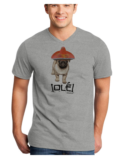 Pug Dog with Pink Sombrero - Ole Adult V-Neck T-shirt by TooLoud-Mens V-Neck T-Shirt-TooLoud-HeatherGray-Small-Davson Sales