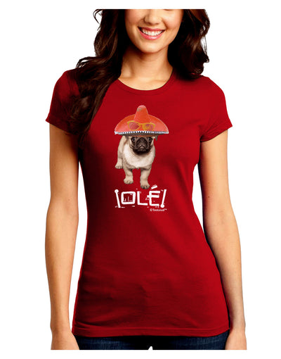 Pug Dog with Pink Sombrero - Ole Juniors Crew Dark T-Shirt by TooLoud-T-Shirts Juniors Tops-TooLoud-Red-Juniors Fitted Small-Davson Sales