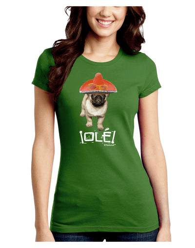 Pug Dog with Pink Sombrero - Ole Juniors Crew Dark T-Shirt by TooLoud-T-Shirts Juniors Tops-TooLoud-Kiwi-Green-Juniors Fitted X-Small-Davson Sales