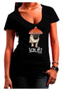 Pug Dog with Pink Sombrero - Ole Juniors V-Neck Dark T-Shirt by TooLoud-Womens V-Neck T-Shirts-TooLoud-Black-Juniors Fitted Small-Davson Sales