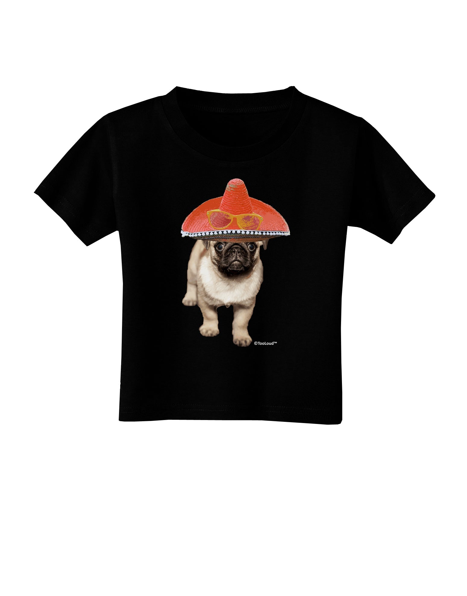 Pug Dog with Pink Sombrero Toddler T-Shirt Dark by TooLoud-Toddler T-Shirt-TooLoud-Black-2T-Davson Sales