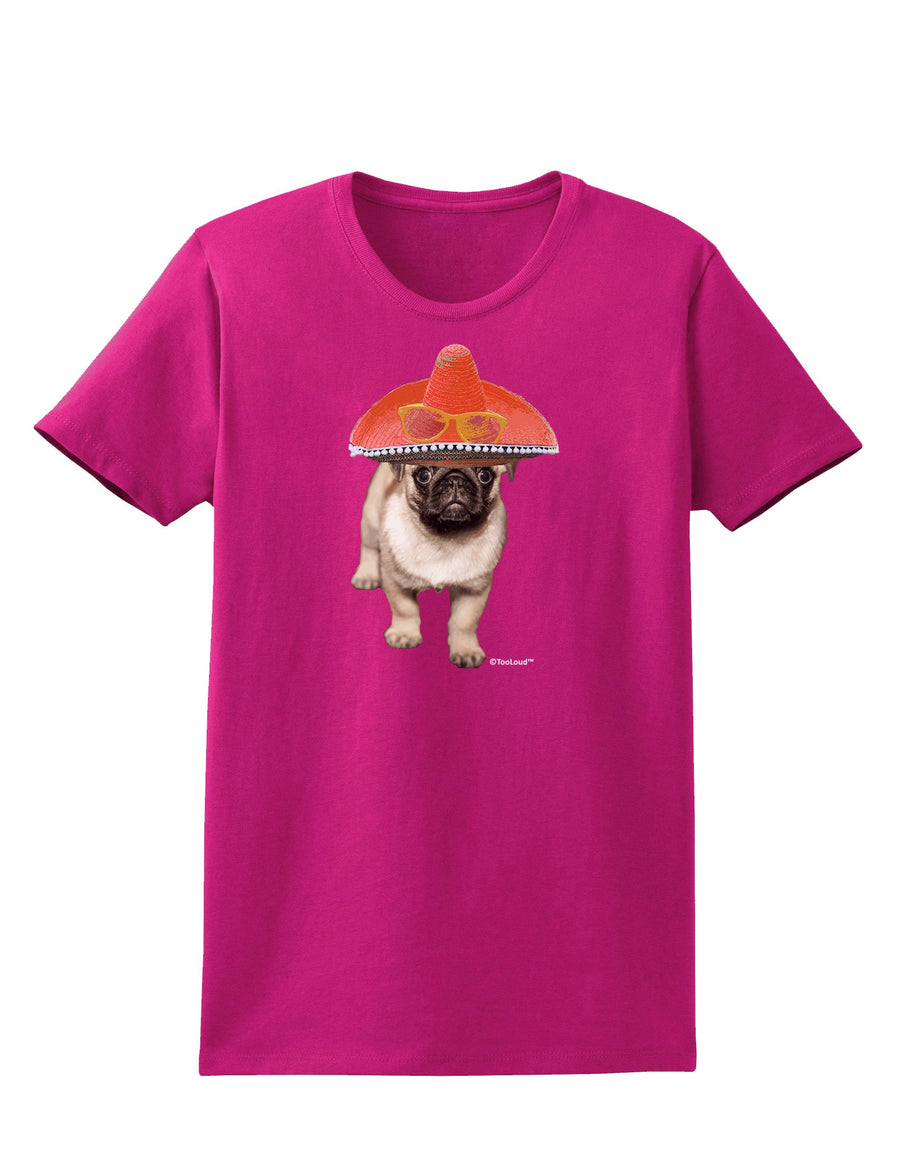 Pug Dog with Pink Sombrero Womens Dark T-Shirt by TooLoud-Womens T-Shirt-TooLoud-Black-X-Small-Davson Sales