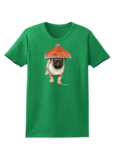 Pug Dog with Pink Sombrero Womens Dark T-Shirt by TooLoud-Womens T-Shirt-TooLoud-Kelly-Green-X-Small-Davson Sales