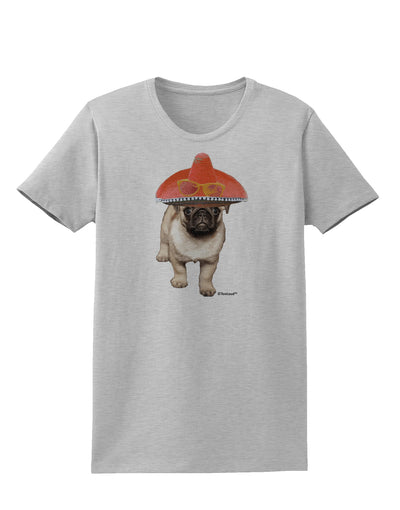 Pug Dog with Pink Sombrero Womens T-Shirt by TooLoud-Womens T-Shirt-TooLoud-AshGray-X-Small-Davson Sales