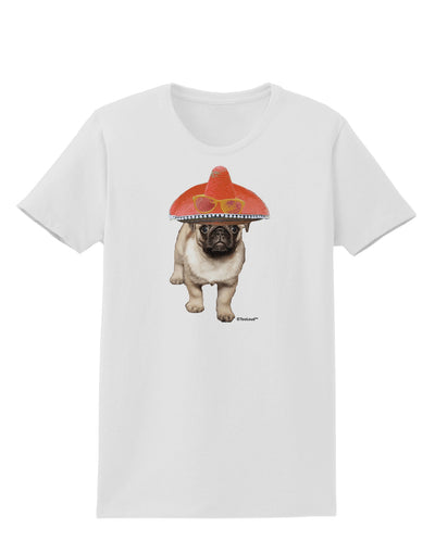 Pug Dog with Pink Sombrero Womens T-Shirt by TooLoud-Womens T-Shirt-TooLoud-White-X-Small-Davson Sales