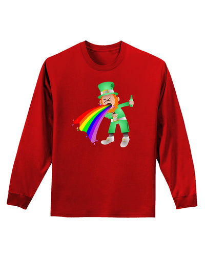 Puking Rainbow Leprechaun Adult Long Sleeve Dark T-Shirt-TooLoud-Red-Small-Davson Sales