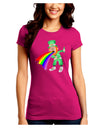 Puking Rainbow Leprechaun Juniors Petite Crew Dark T-Shirt-T-Shirts Juniors Tops-TooLoud-Hot-Pink-Juniors Fitted Small-Davson Sales