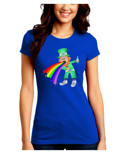 Puking Rainbow Leprechaun Juniors Petite Crew Dark T-Shirt-T-Shirts Juniors Tops-TooLoud-Royal-Blue-Juniors Fitted Small-Davson Sales