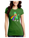 Puking Rainbow Leprechaun Juniors Petite Crew Dark T-Shirt-T-Shirts Juniors Tops-TooLoud-Kiwi-Green-Juniors Fitted Small-Davson Sales