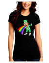 Puking Rainbow Leprechaun Juniors Petite Crew Dark T-Shirt-T-Shirts Juniors Tops-TooLoud-Black-Juniors Fitted Small-Davson Sales