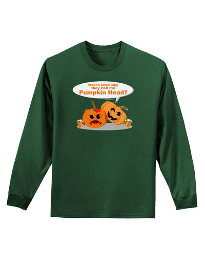 Pumpkin Head Adult Long Sleeve Dark T-Shirt-TooLoud-Dark-Green-Small-Davson Sales