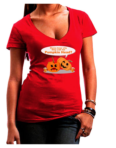 Pumpkin Head Juniors V-Neck Dark T-Shirt-Womens V-Neck T-Shirts-TooLoud-Red-Juniors Fitted Small-Davson Sales