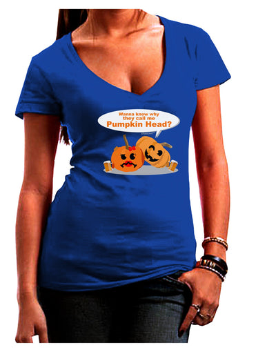 Pumpkin Head Juniors V-Neck Dark T-Shirt-Womens V-Neck T-Shirts-TooLoud-Royal-Blue-Juniors Fitted Small-Davson Sales