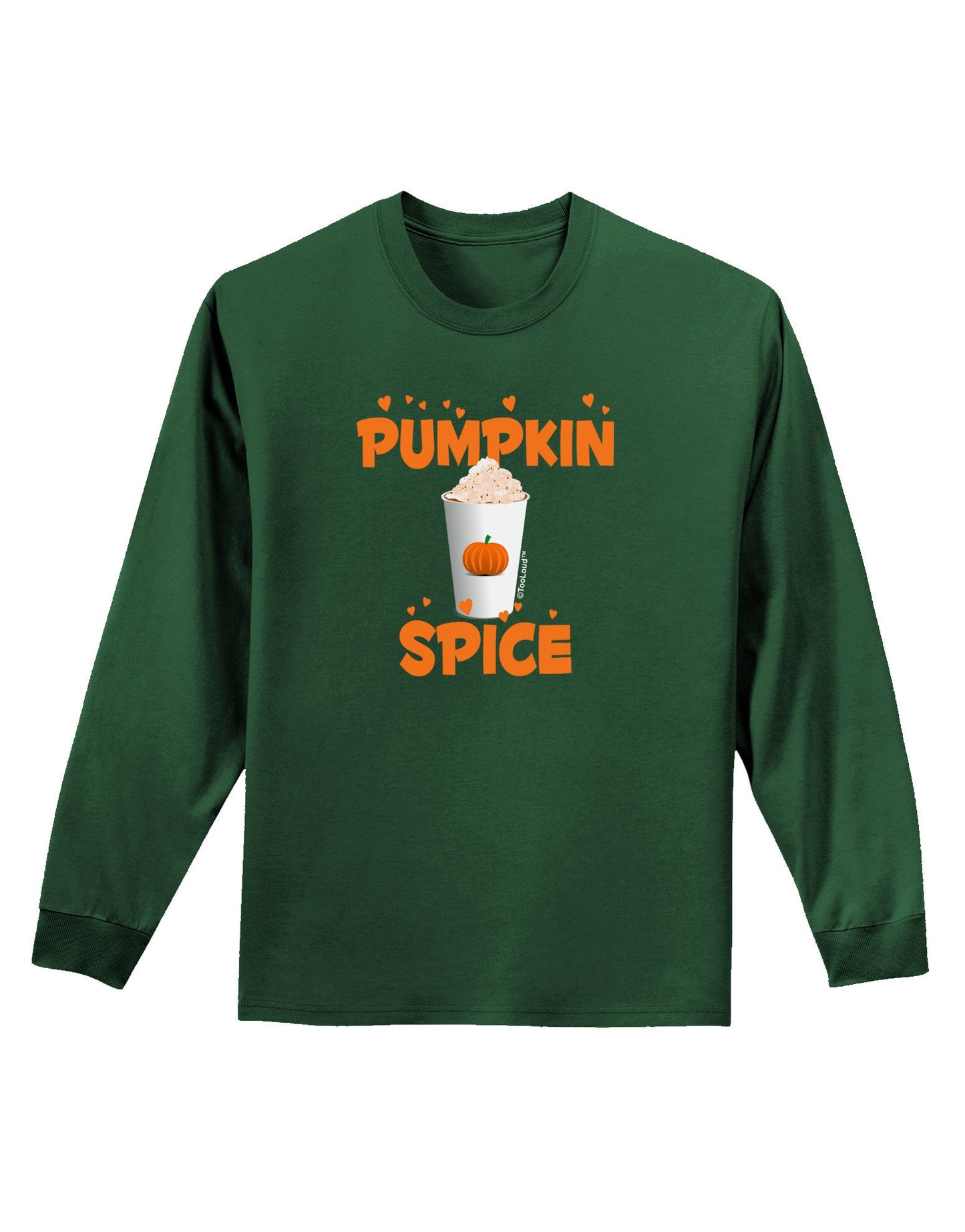Pumpkin Spice Latte Hearts Adult Long Sleeve Dark T-Shirt-TooLoud-Dark-Green-Small-Davson Sales