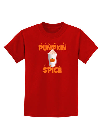 Pumpkin Spice Latte Hearts Childrens Dark T-Shirt-Childrens T-Shirt-TooLoud-Red-X-Small-Davson Sales